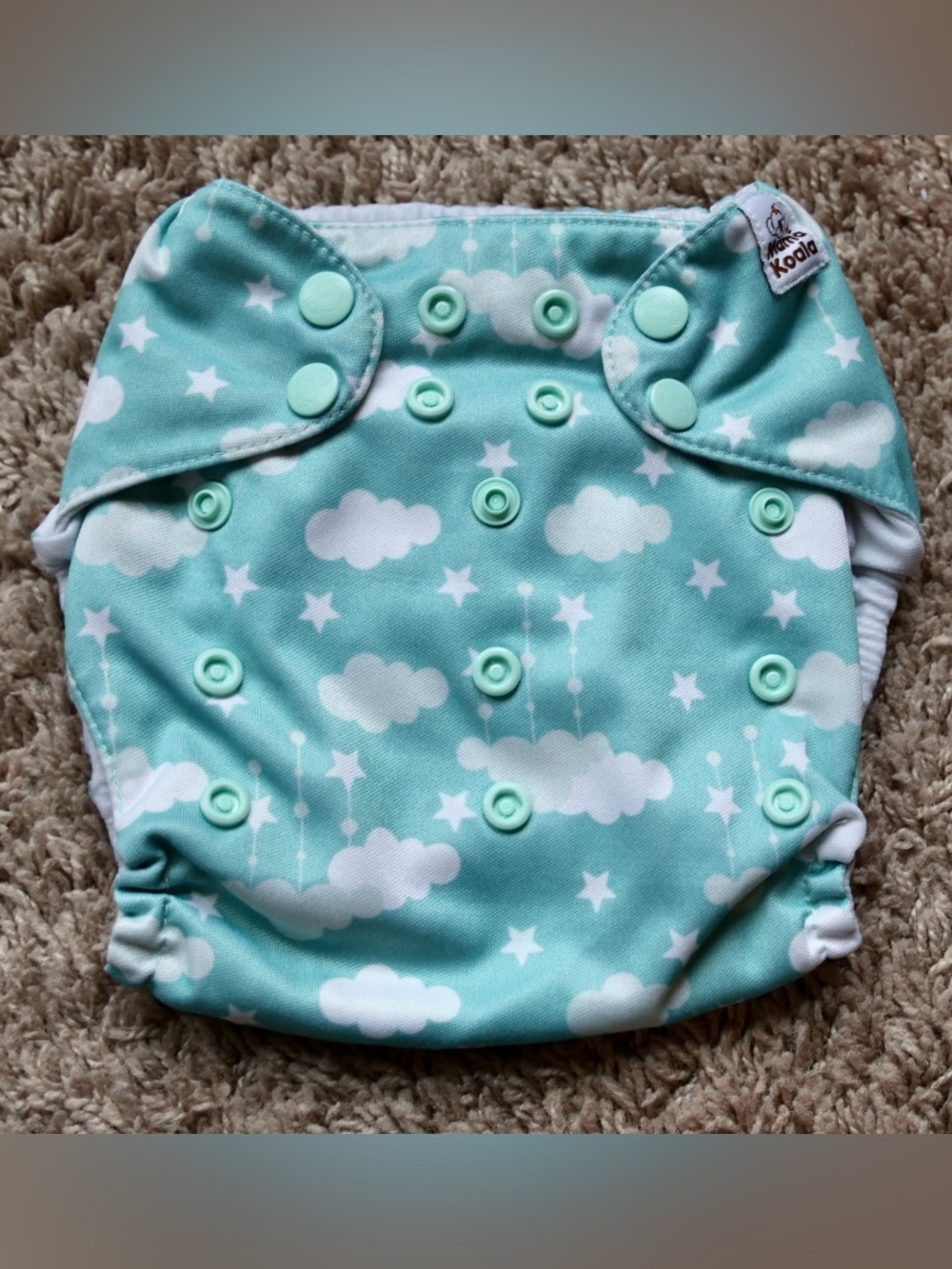 Mama Koala Mint Cloud & Star One Size Pocket Cloth Diaper